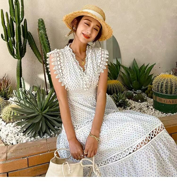 レースローズプリントポンポンノースリーブワンピース カジュアルワンピース 上品 花柄 体型カバー ナチュラル 春夏 シンプル ゆっ