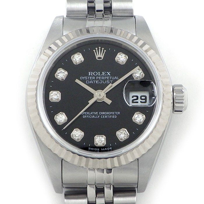 ロレックス Rolex 腕時計 デイトジャスト 79174 A番 1998-1999年製 ブラック文字盤 デイト K18WG SS 自動巻き 【箱・保付き】 【中古】 ROLEX - ロレックス Rolex 腕時計 デイトジャスト 79174 A番 1998年