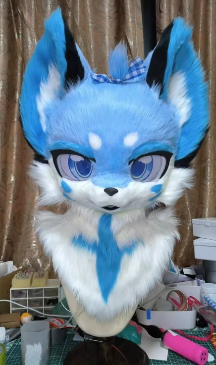 着ぐるみヘッド 犬 猫 青 ブルー 全頭ヘッド ケモノ ファー