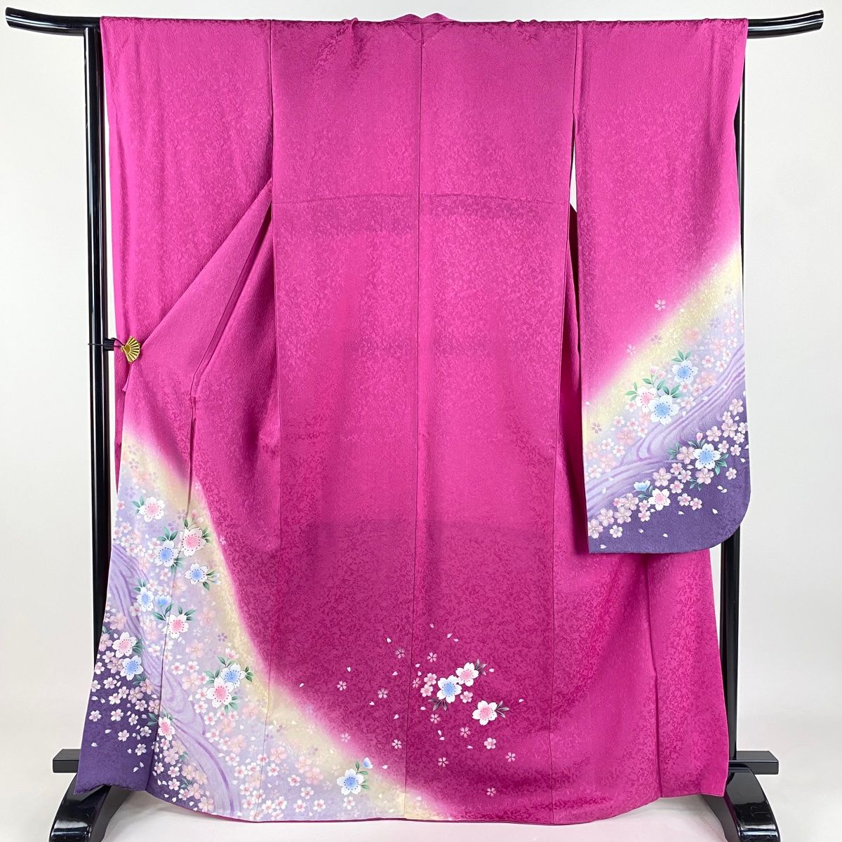 振袖 身丈166cm 裄丈66.5cm M 袷 桜 流水 金彩 ぼかし ピンク 正絹 秀品