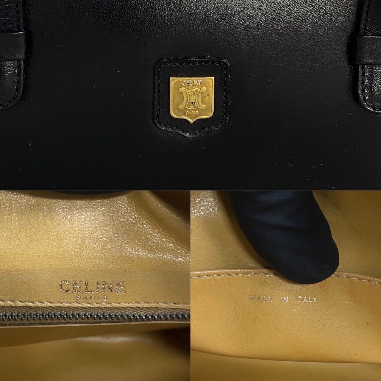 極 美品 CELINE セリーヌ ヴィンテージ トリオンフ ロゴ 金具 レザー 本革 ハンドバッグ ミニ ボストンバッグ ブラック 黒 30626 -  メルカリ