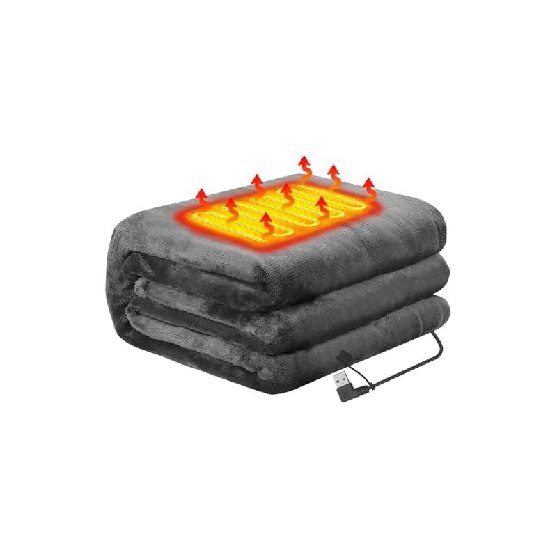 電気毛布 USB ブランケット 8枚の加熱エリア 155cmx80cm フランネル素材 ファスナー付き 3段階温度調整 省エネ オフィス テント泊用 洗える 防寒対策 グレー 155x80cm 1