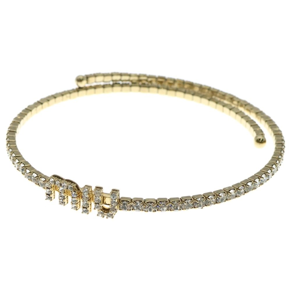 miumiu ミュウミュウ ロゴ クリスタル ラインストーン ネックレス チョーカー ゴールド 5JC871 2DNC