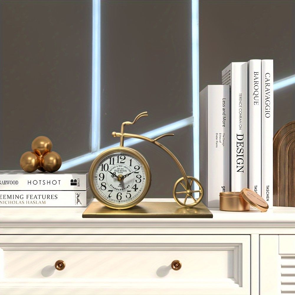 置き時計 卓上時計 シック ヴィンテージ自転車 メタルテーブルクロック