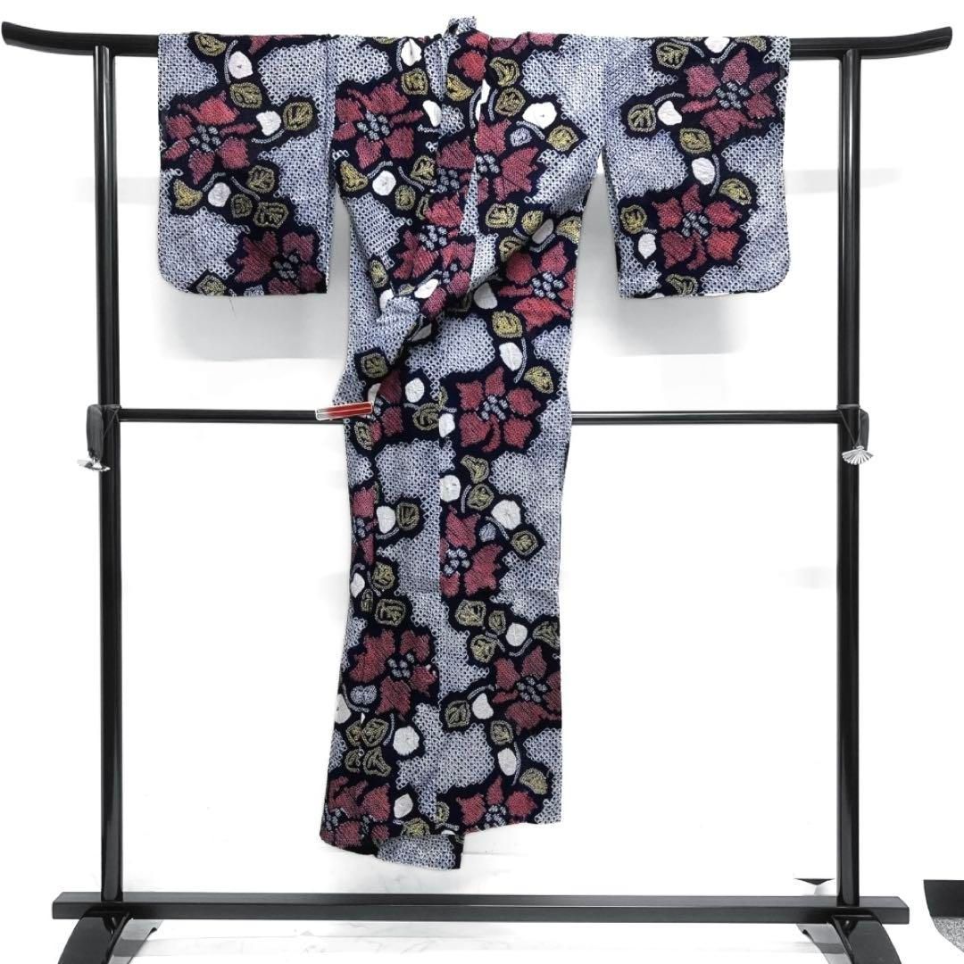 浴衣 有松鳴海絞り 花模様 リーフ 藍色 着物 033a d - メルカリ