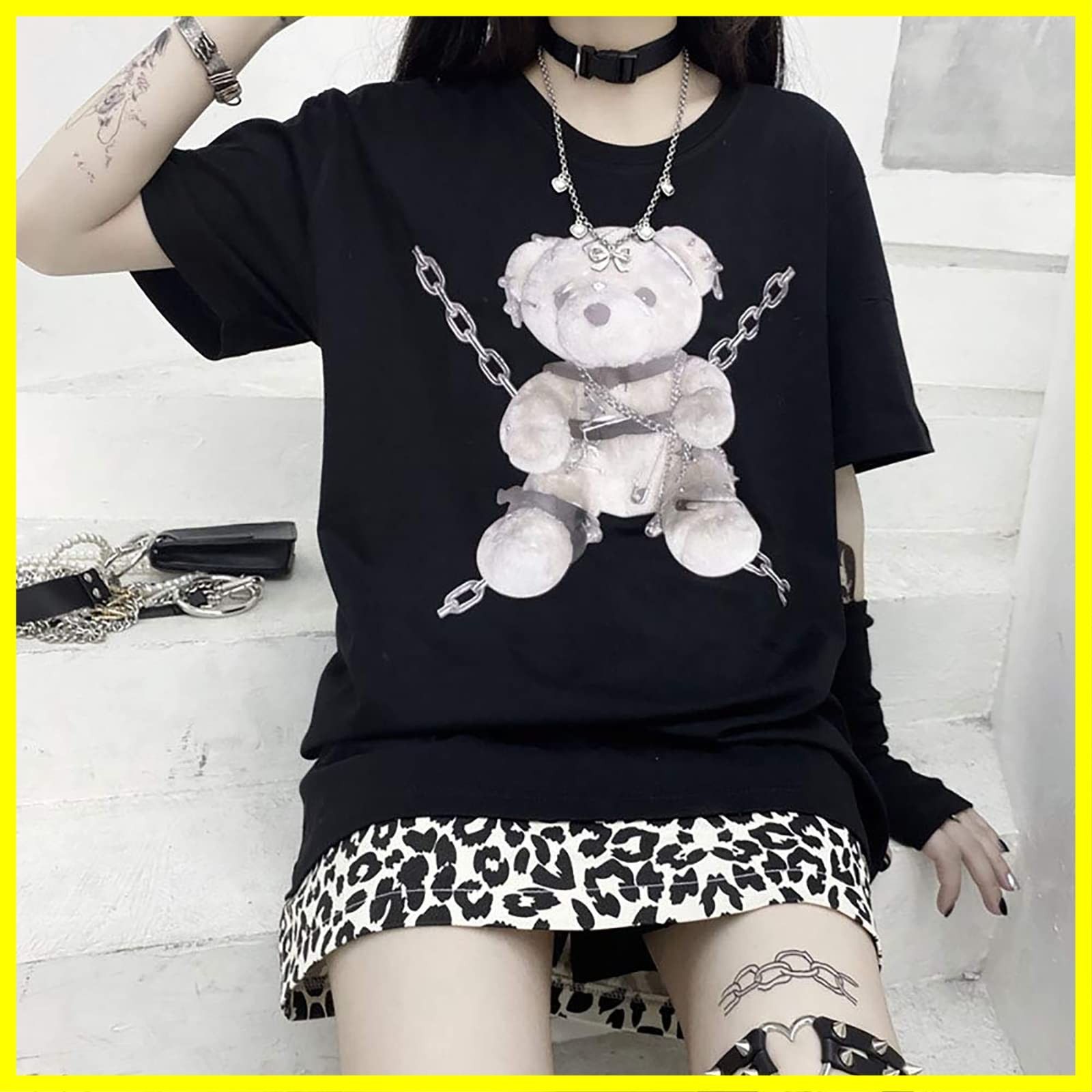 LAVASEON] 病みかわいい Tシャツ 肩出し パンク レディース 小