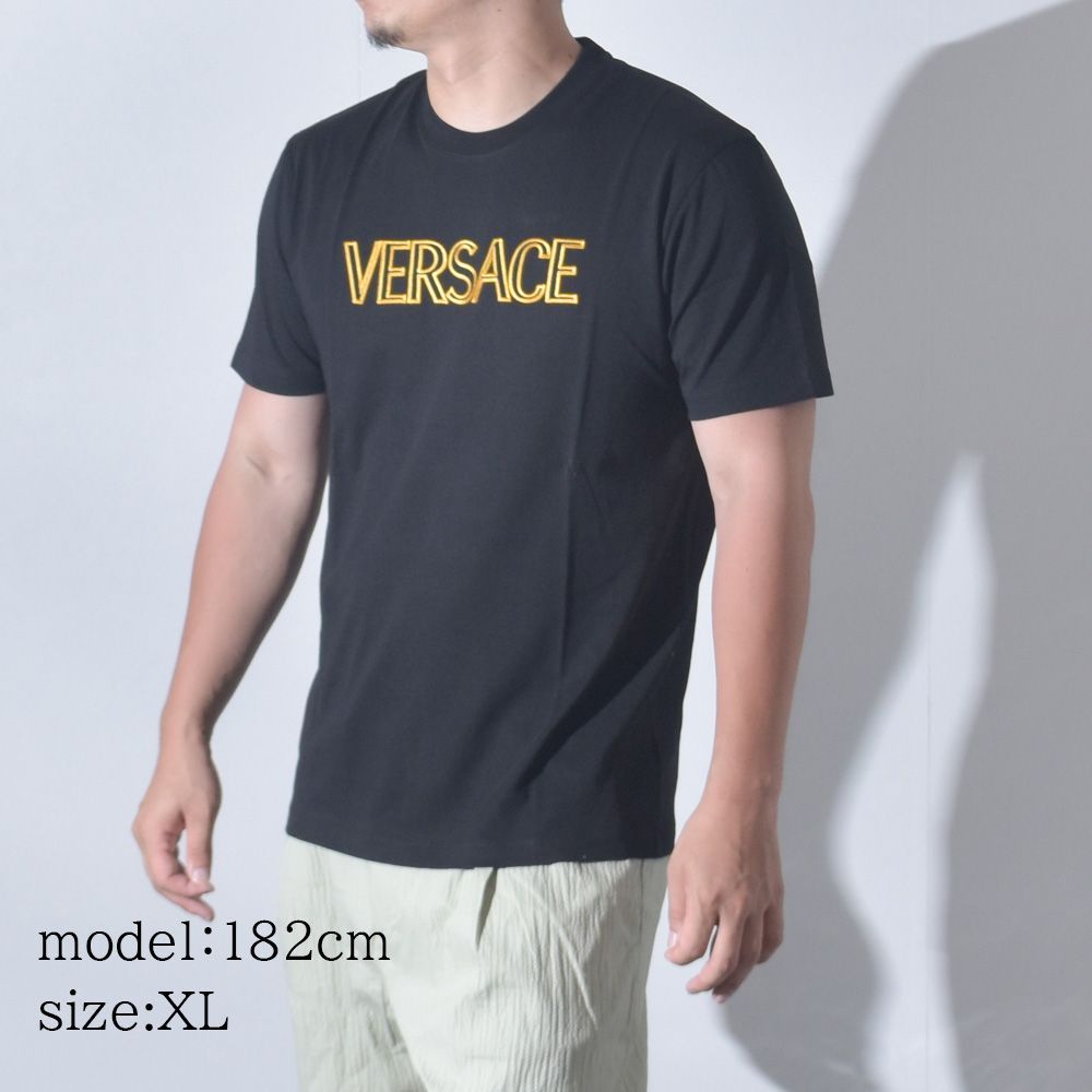 ヴェルサーチ Tシャツ メンズ 半袖 ブランド ロゴ メデューサ クルーネック 1011860 ブラック 黒 ホワイト 白 VERSACE