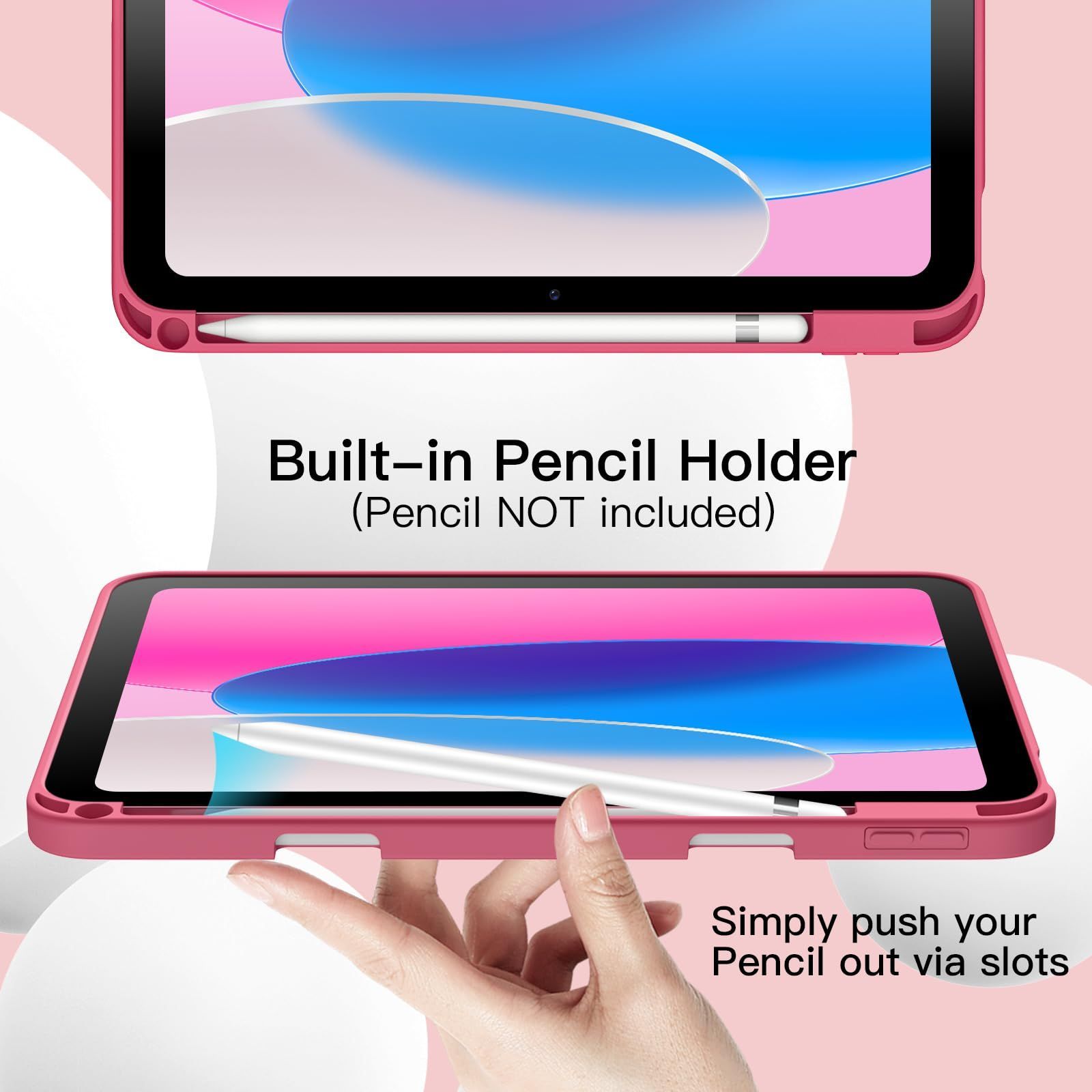 iPad A 16 ケース 第11 10世代 2025 用Pencilホルダー付き JETech 対応 ソフトTPUバック スリム保護カバー オートウェイクアップ スリープ機能付き ピンク
