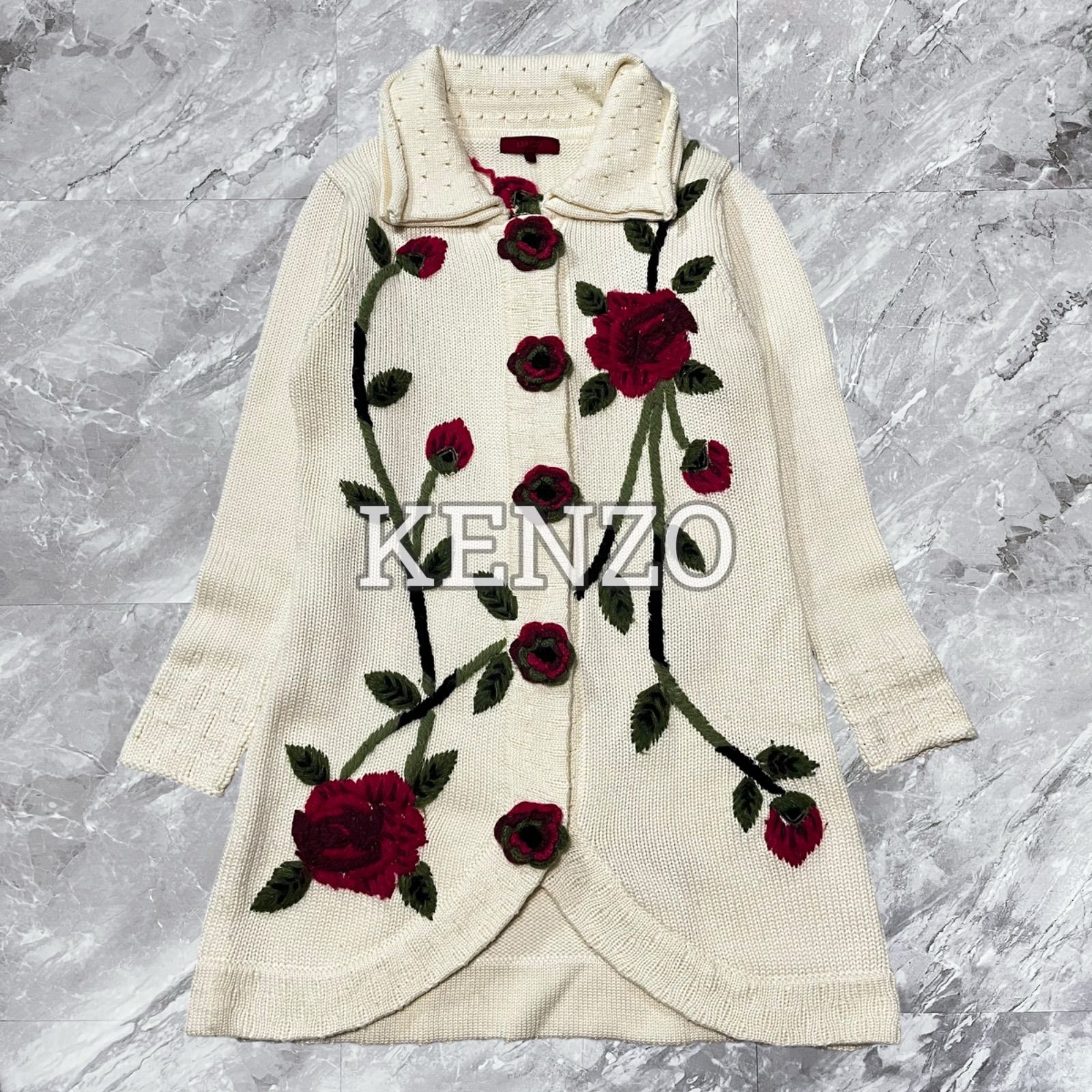 【新品】【2】KENZO GOLF♡ケンゾー 花柄 ニット レディース KENZO ケンゾー ニットカーディガン 花柄 刺繍 スナップボタン