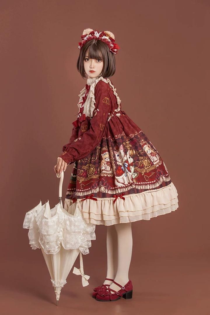 クラシカルロリータひざ丈ワンピース♪お出かけ普段着用