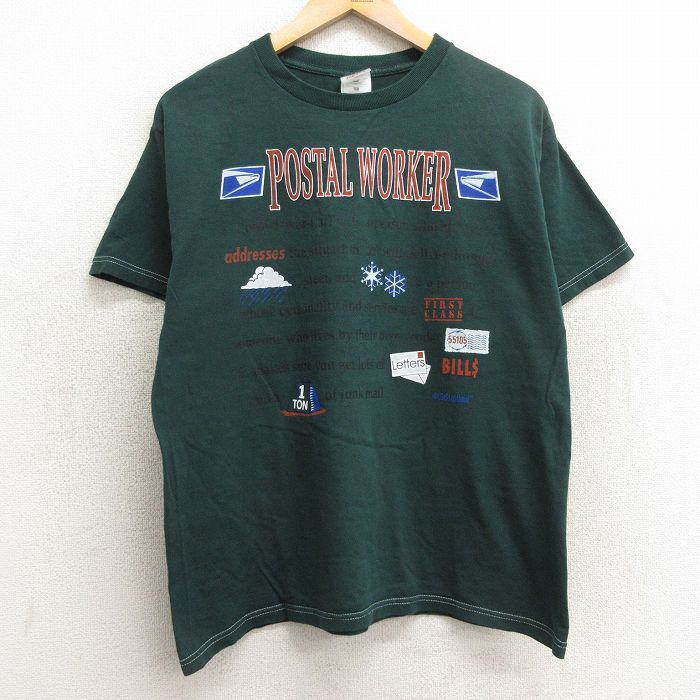 L/古着 フルーツオブザルーム 半袖 ビンテージ Tシャツ メンズ 90s POSTAL WORKER クルーネック 緑 グリーン 24apr10 中古