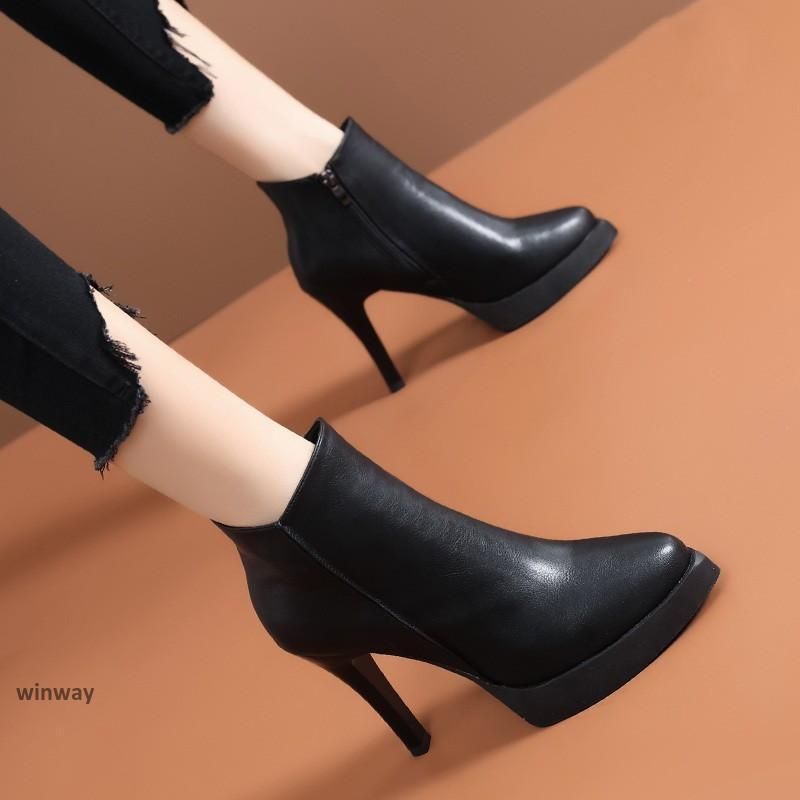 本革 ショートブーツ レディース ピンヒール ブーツ アンクルブーツ 歩きやすい ハイヒール ブーティ サイドジッパー 厚底 おしゃれ 疲れない 大きいサイズ