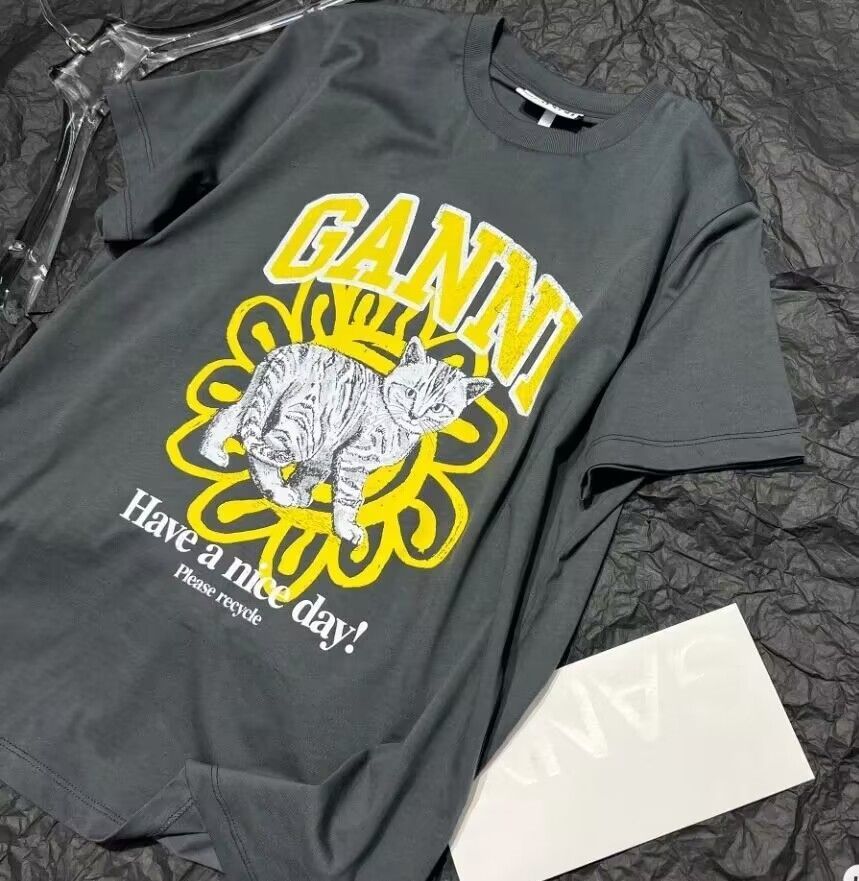 ● 新品未使用 ● GANNI ガニー キャッツ コットンTシャツ 半袖Tシャツグレー