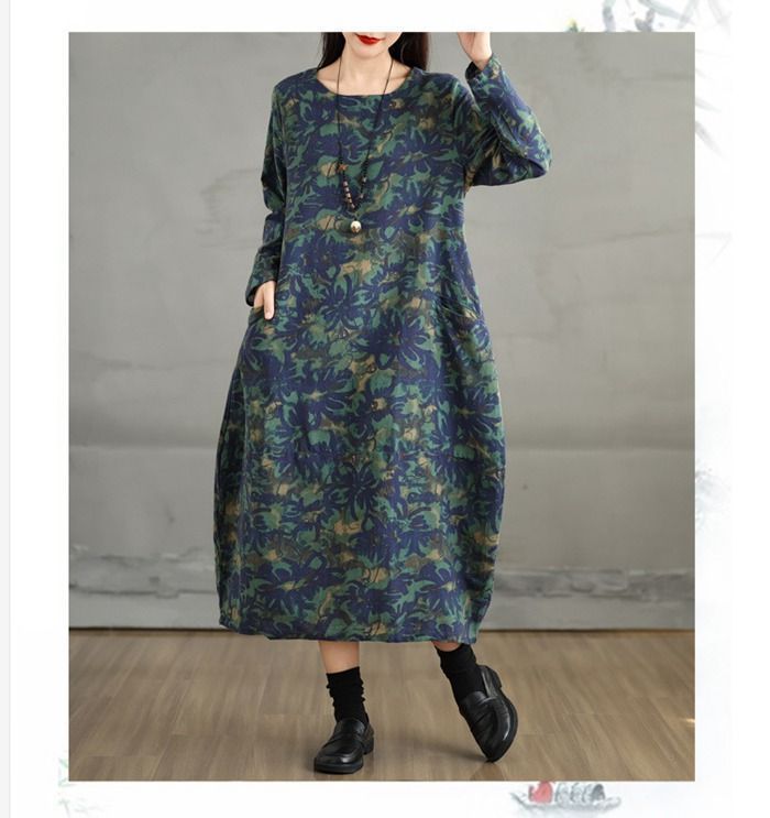 業界最安値に挑戦！！ ワンピース 長袖 レディース 花柄 ロング ロングワンピ クルーネック ドット柄 シンプル カジュアル フォーマル 通勤 通学 大人 Aライン 体型カバー フ ワンピスター 春秋 秋冬 せ xkmilyx153 DZ20 限定