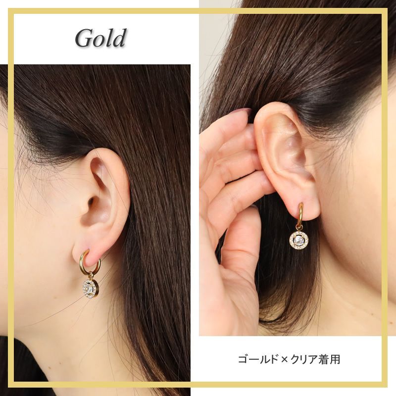 ピアス 18金 キュービックジルコニア フープ 中折れ式 レディース