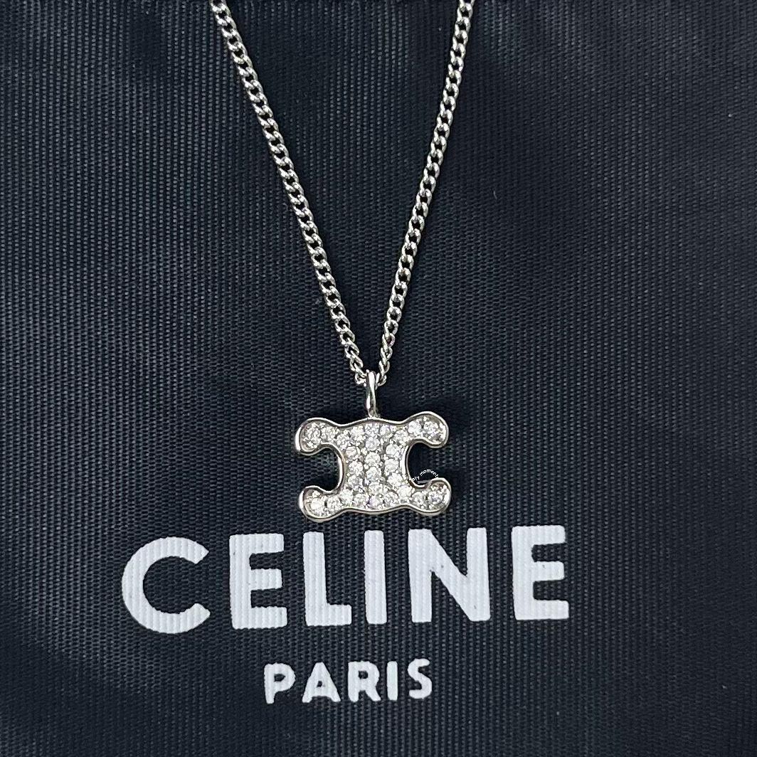 CELINE セリーヌ ロゴラインストーン ネックレス シルバー