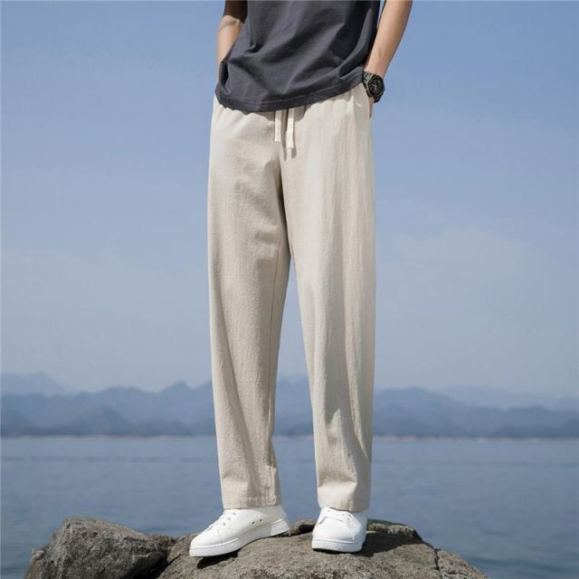 種類128：M/R：カーキライトグレー メンズ ファッション 服 男性用 オシャレ シンプル 大人 かっこいい 大きいサイズ ストリート 紳士服 リネン パンツ 夏 薄手 ストレート ドレープ コットン