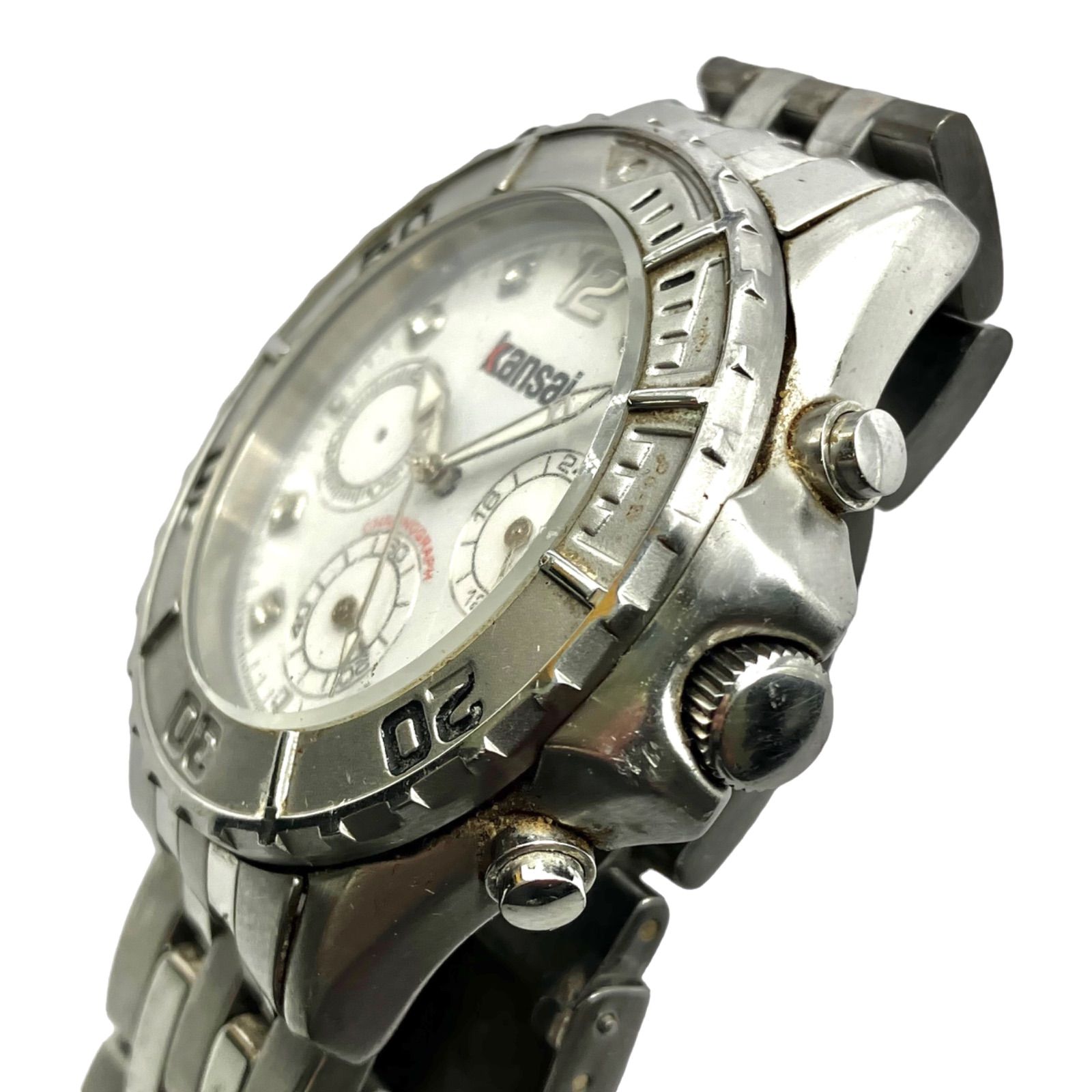 【訳ありジャンク品 KANSAI カンサイ】電池新品交換 クロノグラフ kansaiyamamoto クォーツ メンズ腕時計 КT -0881