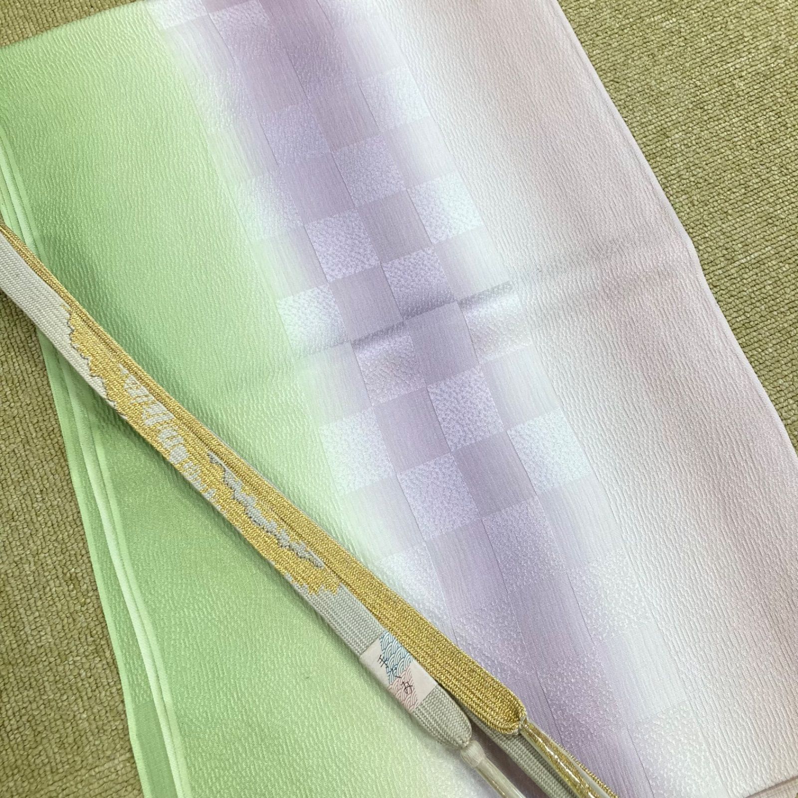 帯締帯揚セット 帯締め 帯揚げ グリーン系 紫系 絹