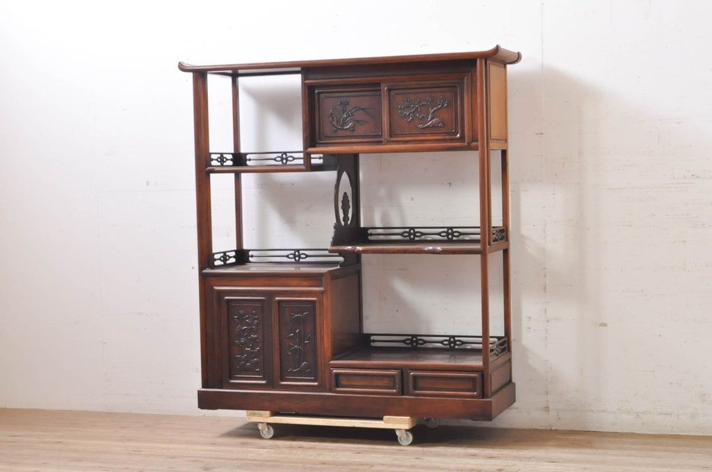 唐木家具　高級　花梨茶棚　希少　アジアン　アンティーク　茶箪笥　保証書付き 唐木家具 高級 花梨茶棚 希少 アジアン アンティーク 茶箪笥 保証書