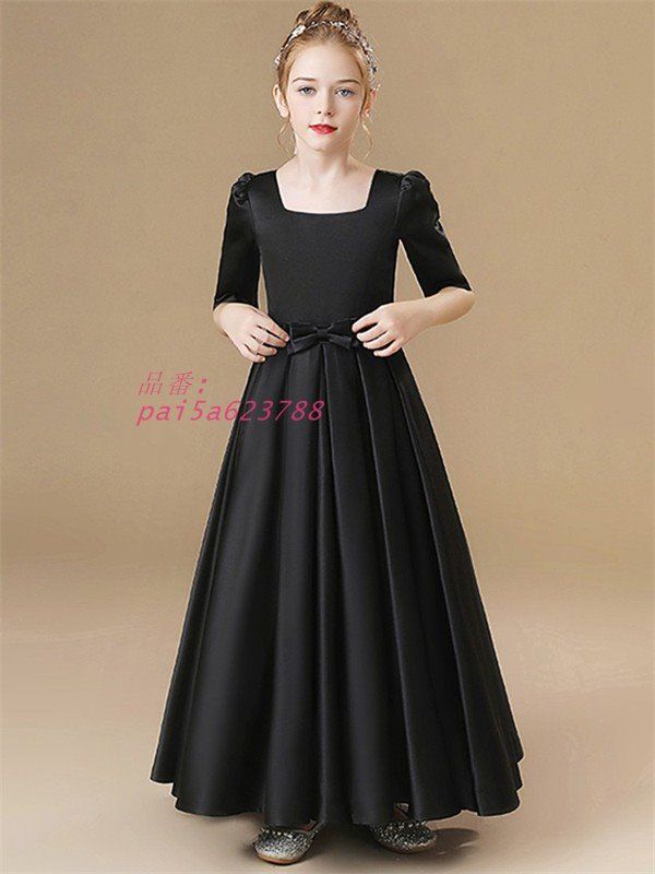 ピアノ発表会 ドレス キッズ キッズドレス ワンピース ロングドレス 五分袖 ロング丈子供ドレス ジュニアドレス 黒 pai5a623788 OLIVIERBERNSTEIN_COM