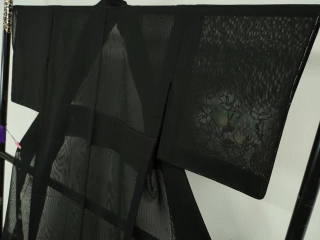 平和屋本店□極上 訪問着 無双 紗×紗 枝花文 黒地 暈し染め 逸品 未