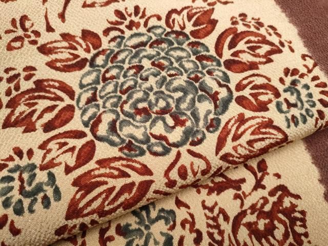 平和屋着物●摺型友禅　京都　多ち花　九寸名古屋帯　型染め　動物花文　鬼しぼ縮緬　正絹　逸品　CAAY9633hy 平和屋着物○摺型友禅 京都 多ち花 九寸名古屋帯 型染め 動物花文 鬼