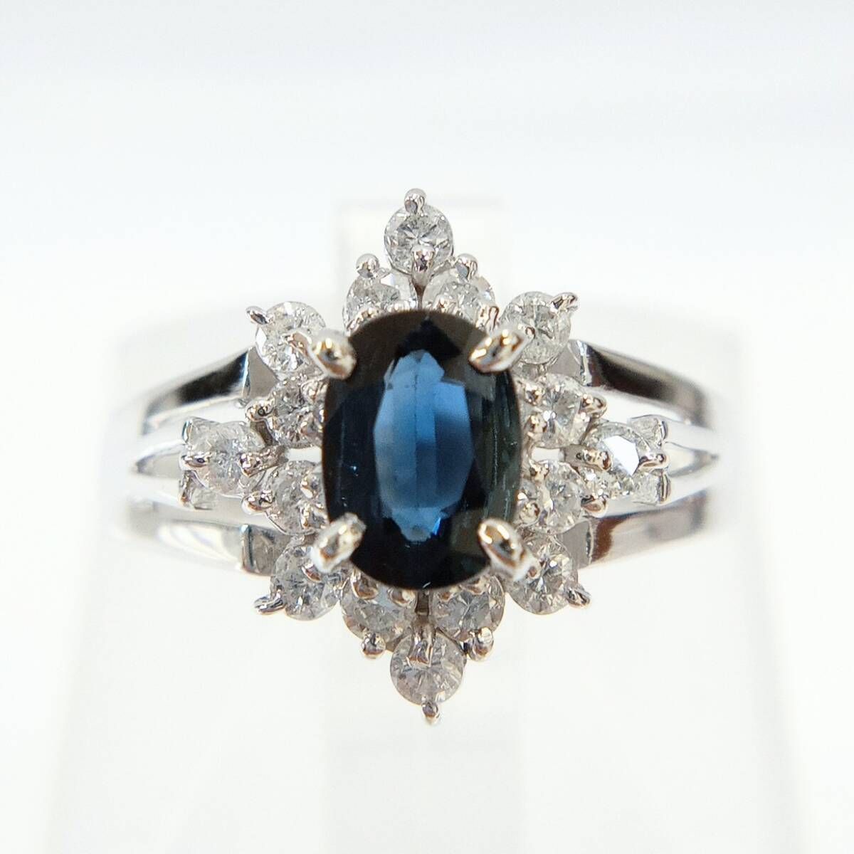 鑑別書付き 天然ブルーサファイア 0.62ct ダイヤモンド 0.36ct Pt900 プラチナ900 指輪 リング 14号 4.2g プロングセット オーバル