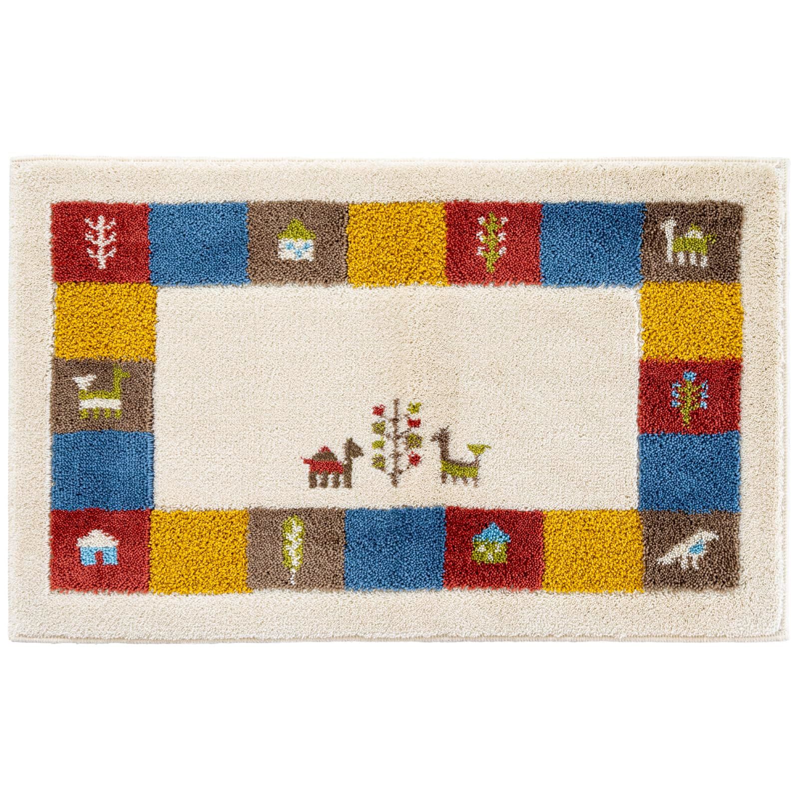 Color ベージュ シエラ _Size 50 x 80 cm 長方形 _Style 玄関マット オカ OKA コーナー吸着玄関マット シエラ 約50cm×80cm ベージュ ギャッベ柄 ギャべ柄 エスニック アジアン 抗菌 防臭 洗える 屋内 ずれにくい