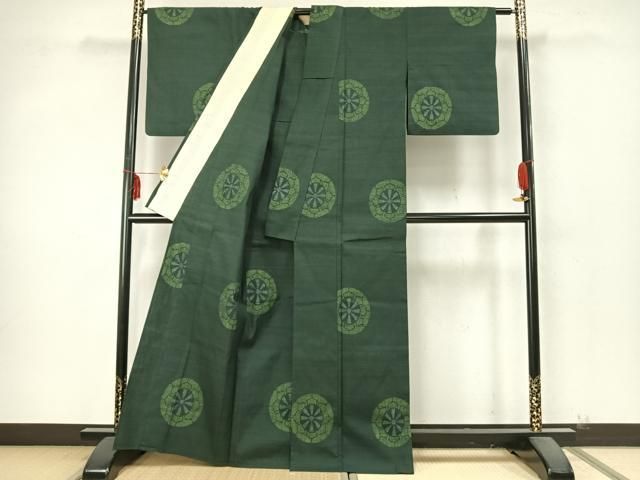 平和屋着物▽本場結城紬 重要無形文化財 単衣 100亀甲 源氏車 正絹