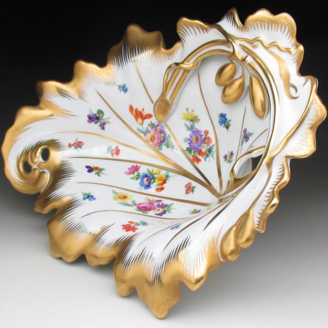 金彩花束絵 葉型ボウル