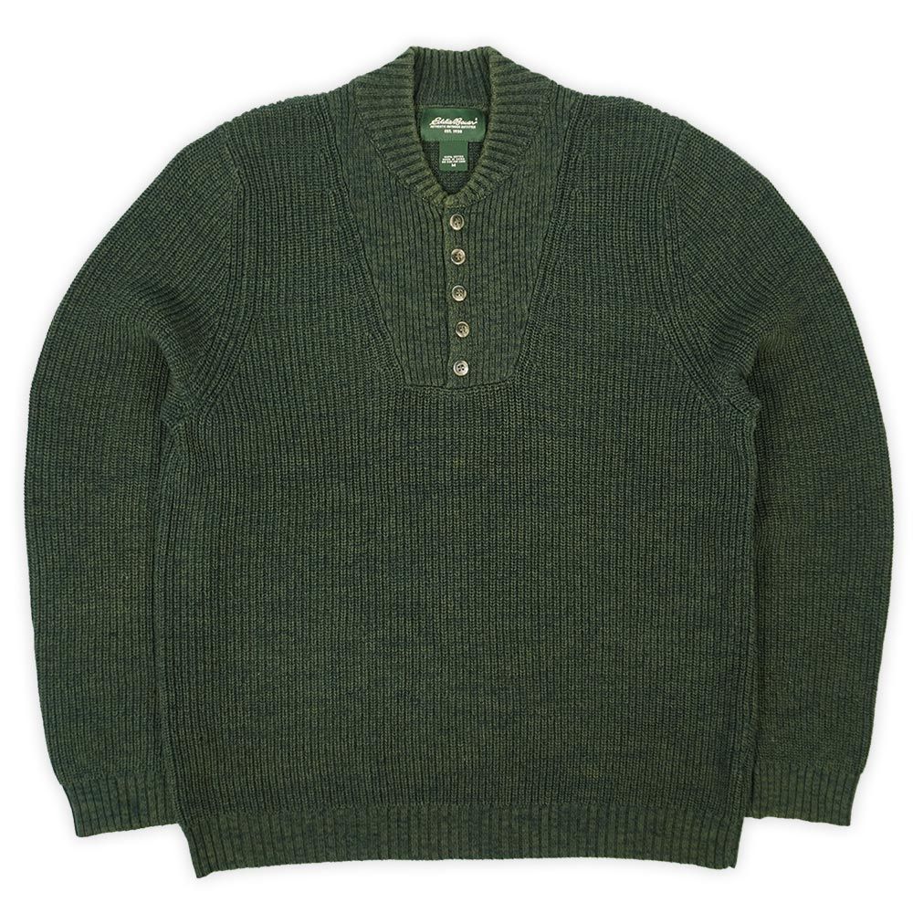 エディーバウアー Eddie Bauer 00's 2000年代 Y2K ジープニット コットンニット ヘンリーネック アウトドア USA ヴィンテージ ビンテージ VINTAGE アメリカ 古着 メンズ ニット セーター オリーブ M【中