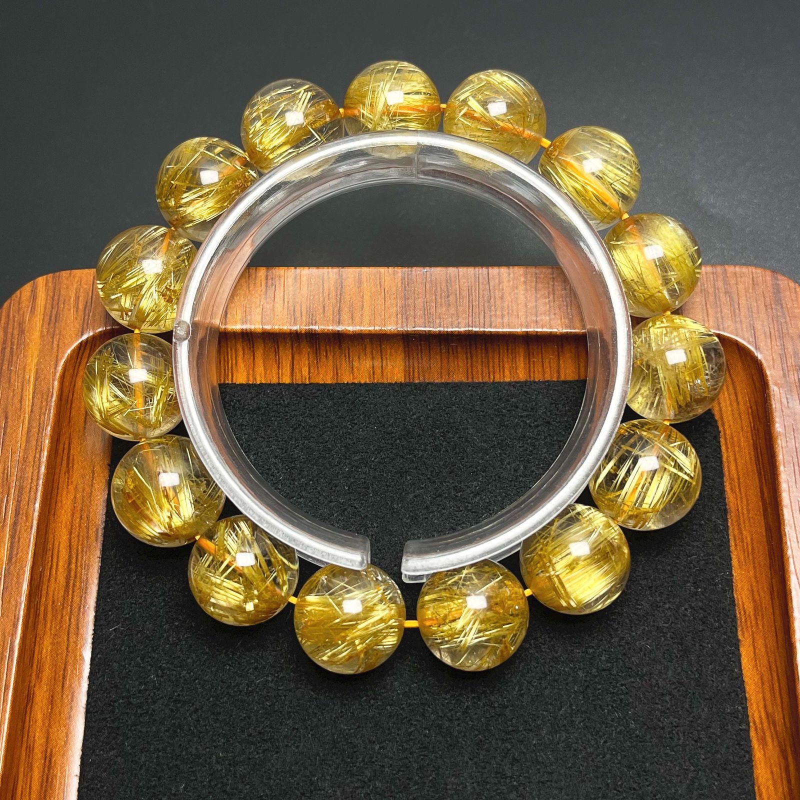 夢色 EU製 ! 満針ルチルクォーツ ブレスレット パワーストーン 天然石 金運 お守り プレゼント ギフト 13.9-14.8mm ZZ1156