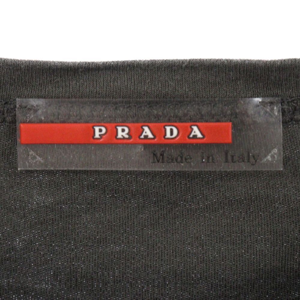 PRADA SPORT (プラダ スポーツ) ラバーロゴ コットン クルーネック 半袖Tシャツ カットソー カーキ