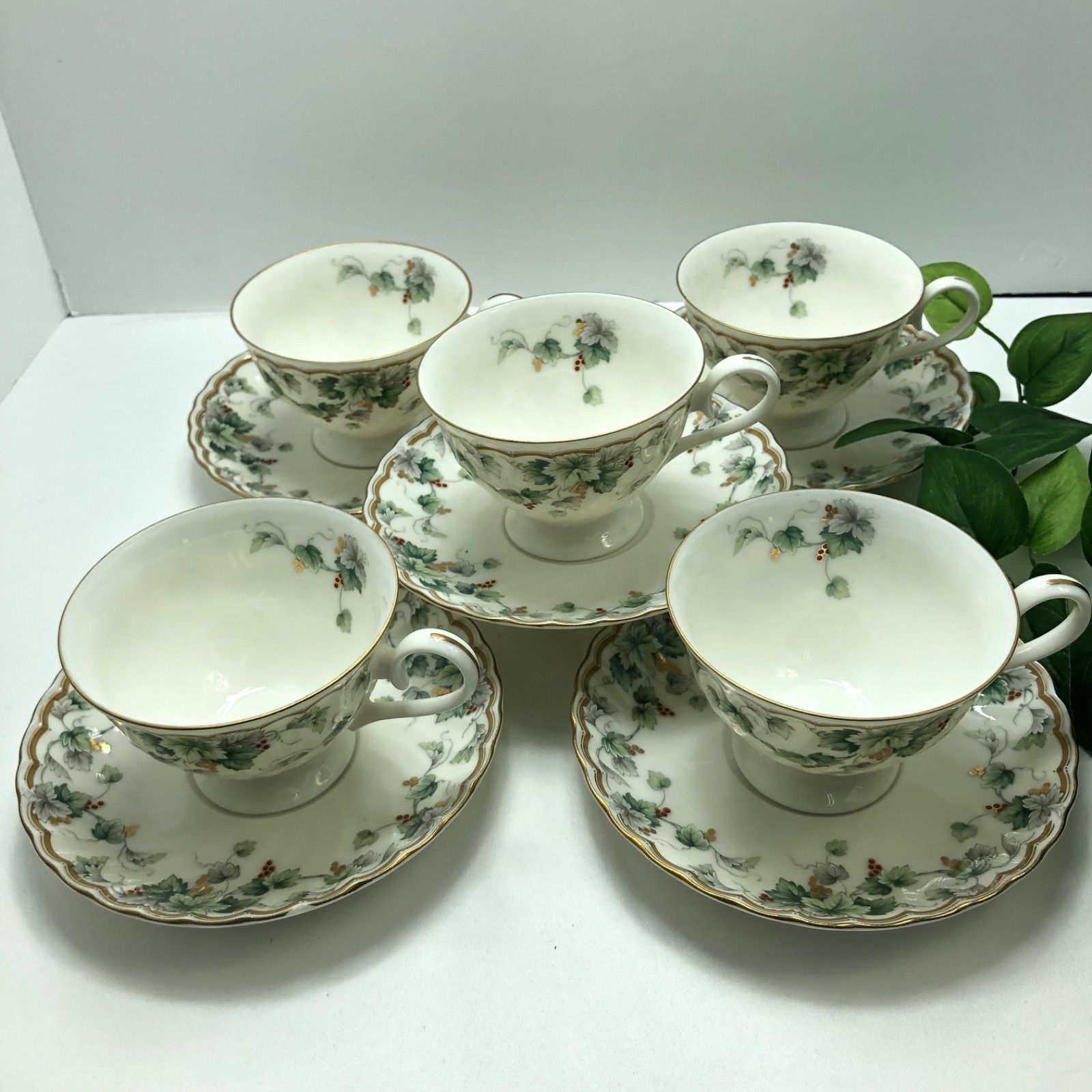 食器 ナルミ 5色金彩 ティー・コーヒーカップ&ソーサー 5客 碗皿