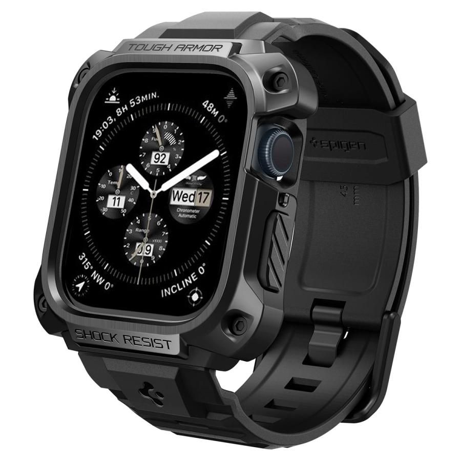 Spigen AppleWatch バンド 45mm Series 9|8|7対応 ケース一体型 耐衝撃 ACS05237 ブラック