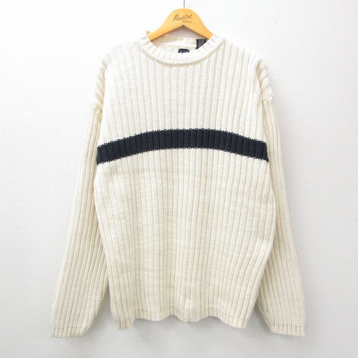 XL/古着 ギャップ GAP 長袖 セーター メンズ 00s ツートンカラー 大きいサイズ コットン クルーネック 白他 ホワイト 24sep24 中古 ニット 