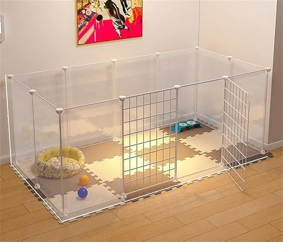 【在庫処分】ペットサークル ケージ 犬 サークル ペットフェンス 45×35cm ハリネズミ ハムスター うさぎ 小動物用柵 小型犬 猫 ペットベビーサークル 12枚セットドア付き透明パネル 自由 組み