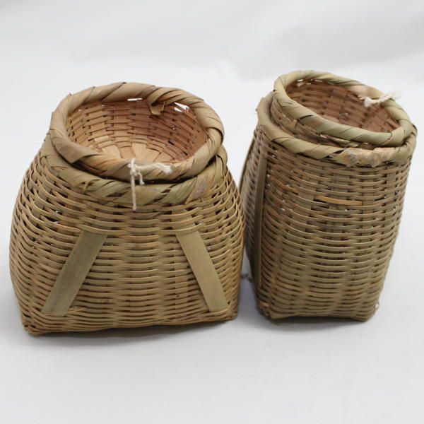 竹かご、、古い物 2個セット 竹ビク ミニ 竹魚籠 レトロ アンティーク 竹かご ena1046