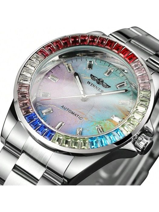 腕時計 メンズ 機械式 - 1個 メンズファッションビジネス 自動巻き機械式腕時計 レインボーケース 蓄光針 ステンレススチールバンド ラグジュアリーカジュアルメンズ腕時計 トップブランド ギフト付き