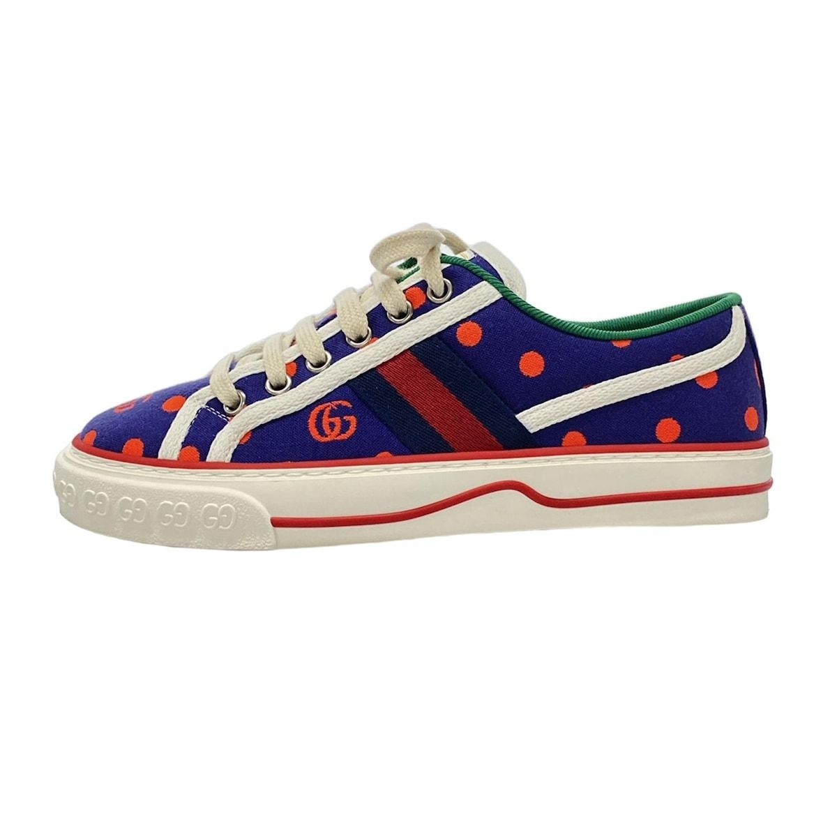 GUCCI グッチ スニーカー 35 レディース テニス 1977 606110 ネイビー×レッド×白×グリーン ドット柄|ダブルG