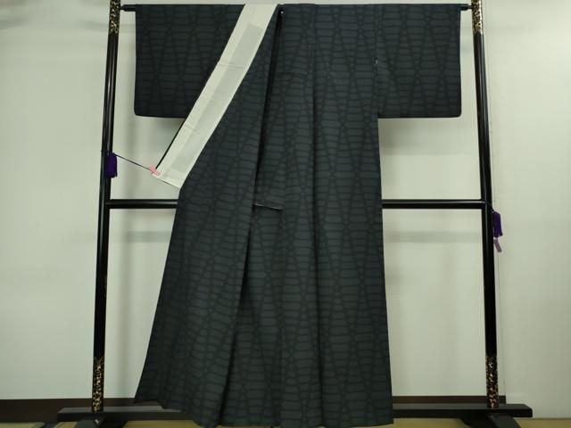 平和屋着物□極上 白鷹お召 単衣 網目文 濃紺地 逸品 DZAA8711kh5  