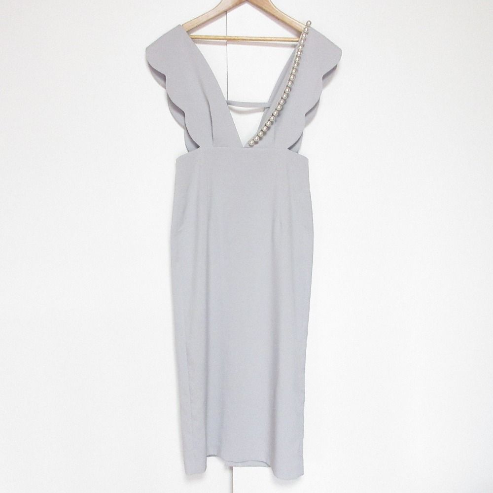 24SS La boutique BonBon ラブティックボンボン ダブルクロス スカラップ パールジャンパードレス ワンピース サイズ36 グレー レディース 古着