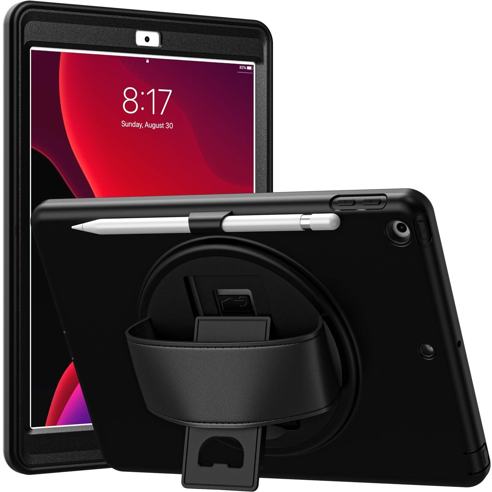 ケース 2019 2020 耐衝撃 10 2 iPad 7世代 ケースiPad 回転スタン TPU PC製 8世代 現場＆戸外用 摩擦防止 2インチ 黒