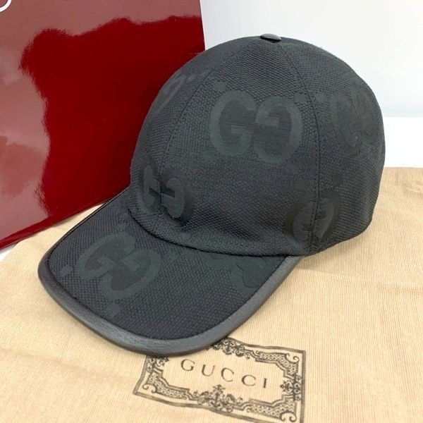 GUCCI ブラック キャップ 727562 Gucci GGパターン キャップ 54cm 美品 GUCCI Jumbo GG Pattern Cap Hat