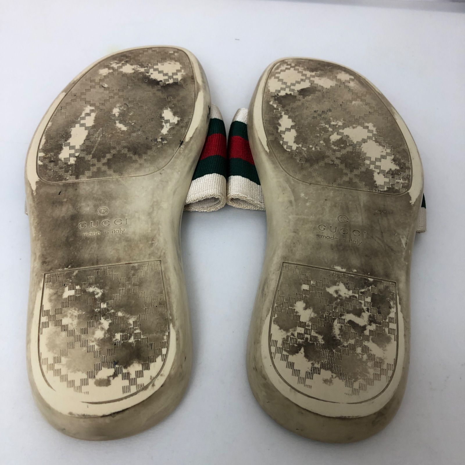 グッチ　サンダル　レザー　ホワイト　GGシマ　シェリーライン GUCCI サンダル ホワイト×シェリーライン 10-7148 - メルカリ