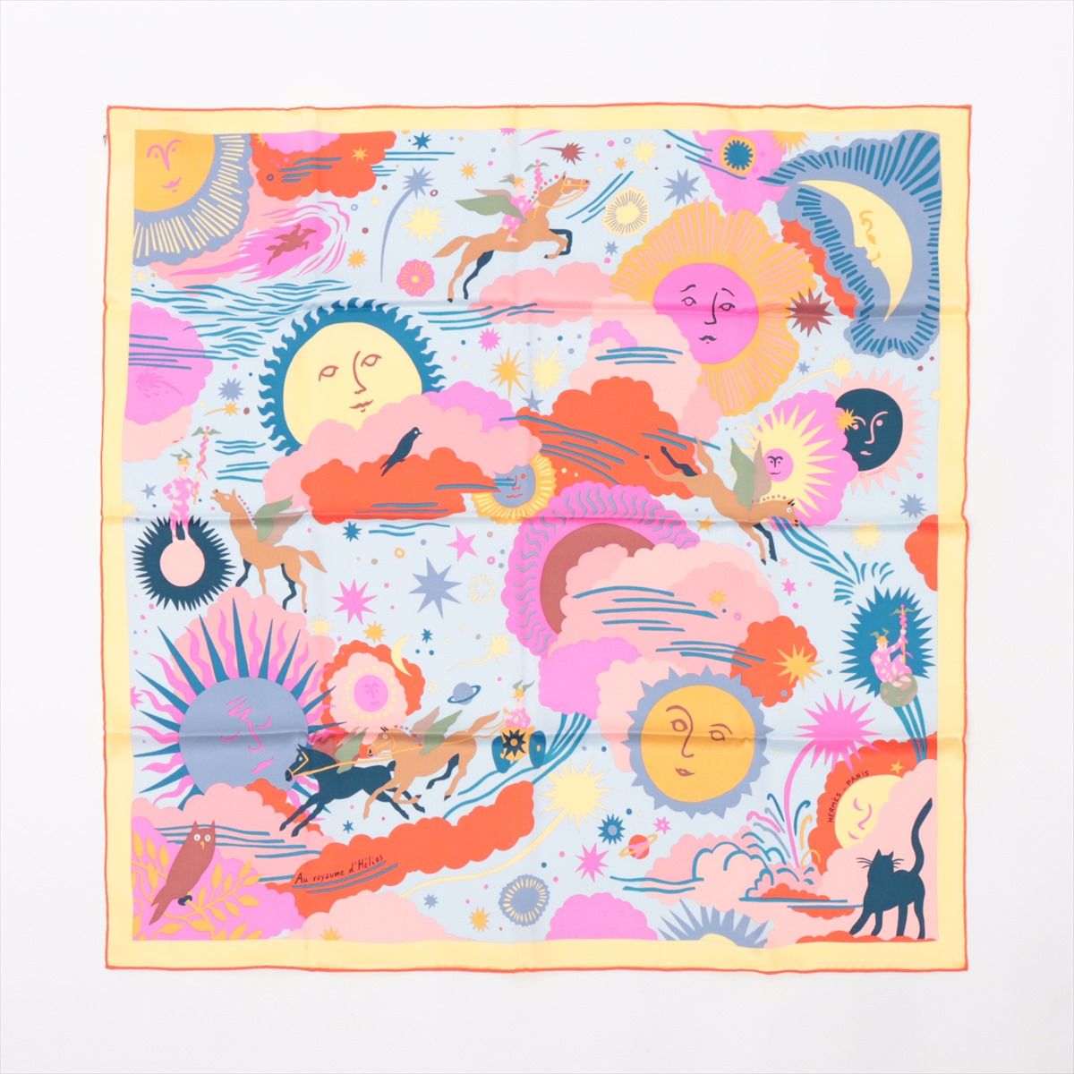 美品 マルチカラー エルメス シルクスカーフ カレ70 エリオスの王国