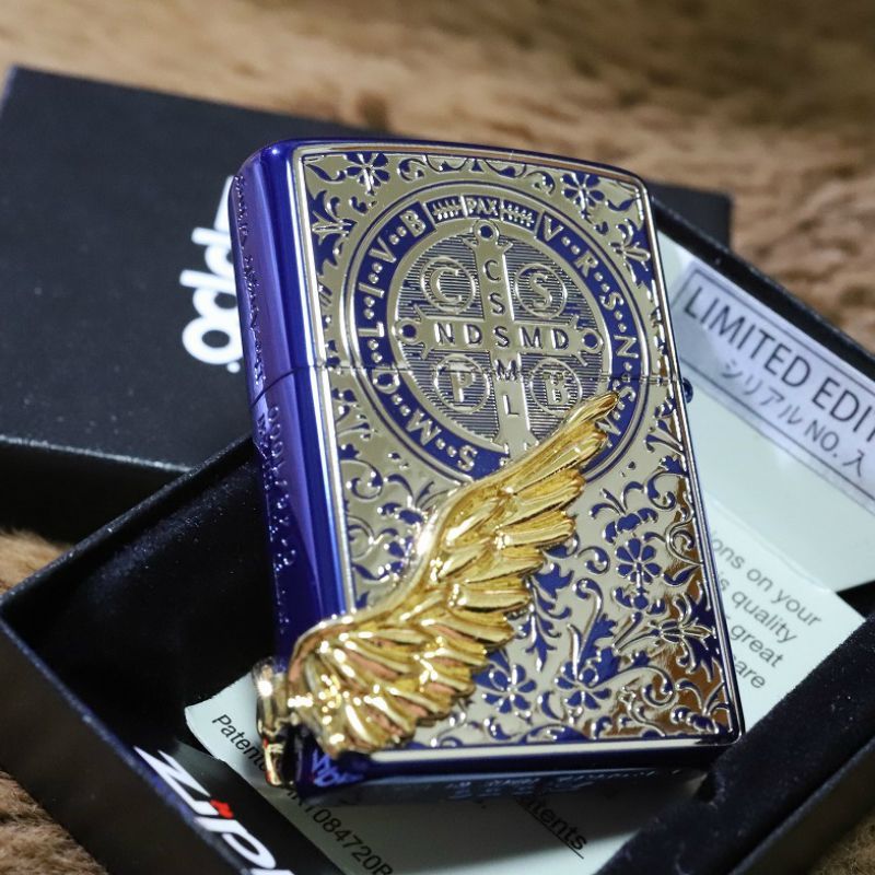 ZIPPO エンジェルウイング 限定ナンバー入り 3面加工 青 金 銀 限定ジッポ コンスタンティン風 人気 プレゼント カッコイイ ブルー ゴールド シルバー