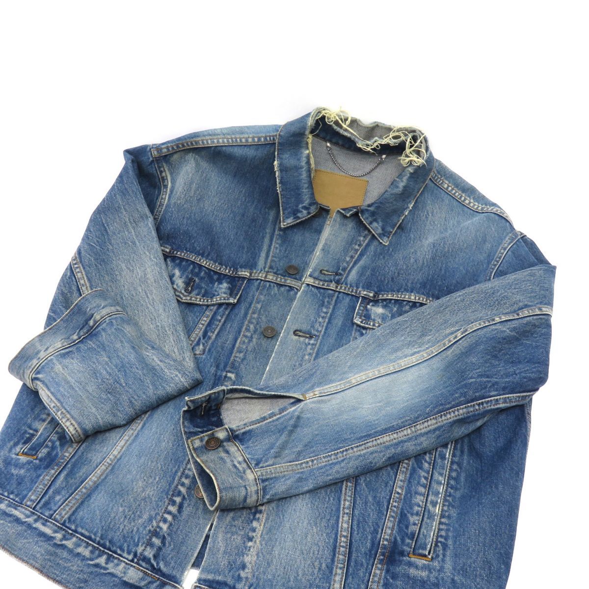 BALENCIAGA バレンシアガ バックロゴ デニムジャケット 493609 ダメージ加工 オーバーサイズ 34 ブルー