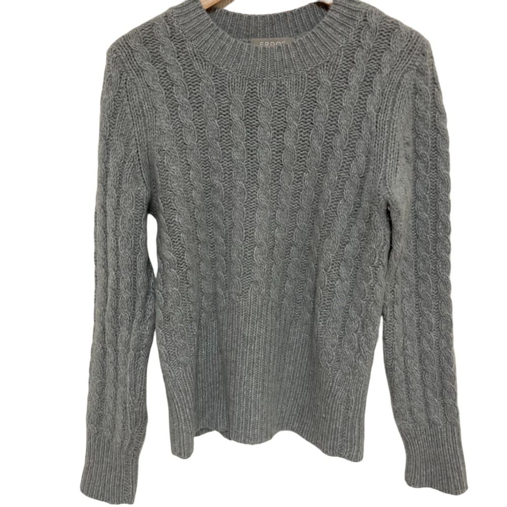ERDOS オルドス カシミヤ100％ クルーネック ケーブルニット プルオーバー セーター サイズS グレー レディース 古着